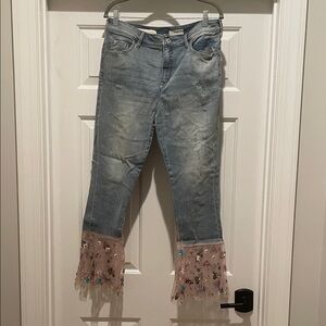 Anthropologie Pilcro Light Blue Jeans with Pink Embellished Hem